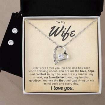 To My Wife - My Favorite Hello - Forever Love Heart Pendant and Earring Set