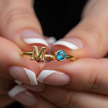 Initial Birthstone Ring • Personalized Letter Ring • Custom Mom Ring • Gift for Her • Birthday Jewelry • Dainty Name Ring